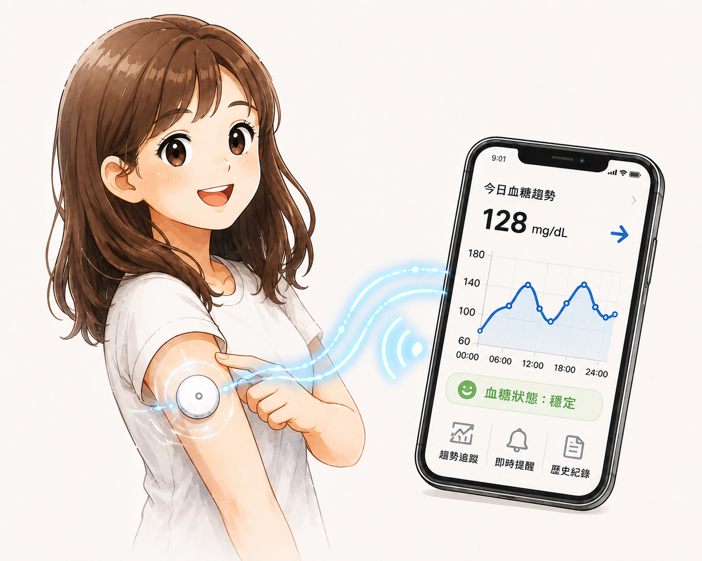 連續血糖監測小女孩