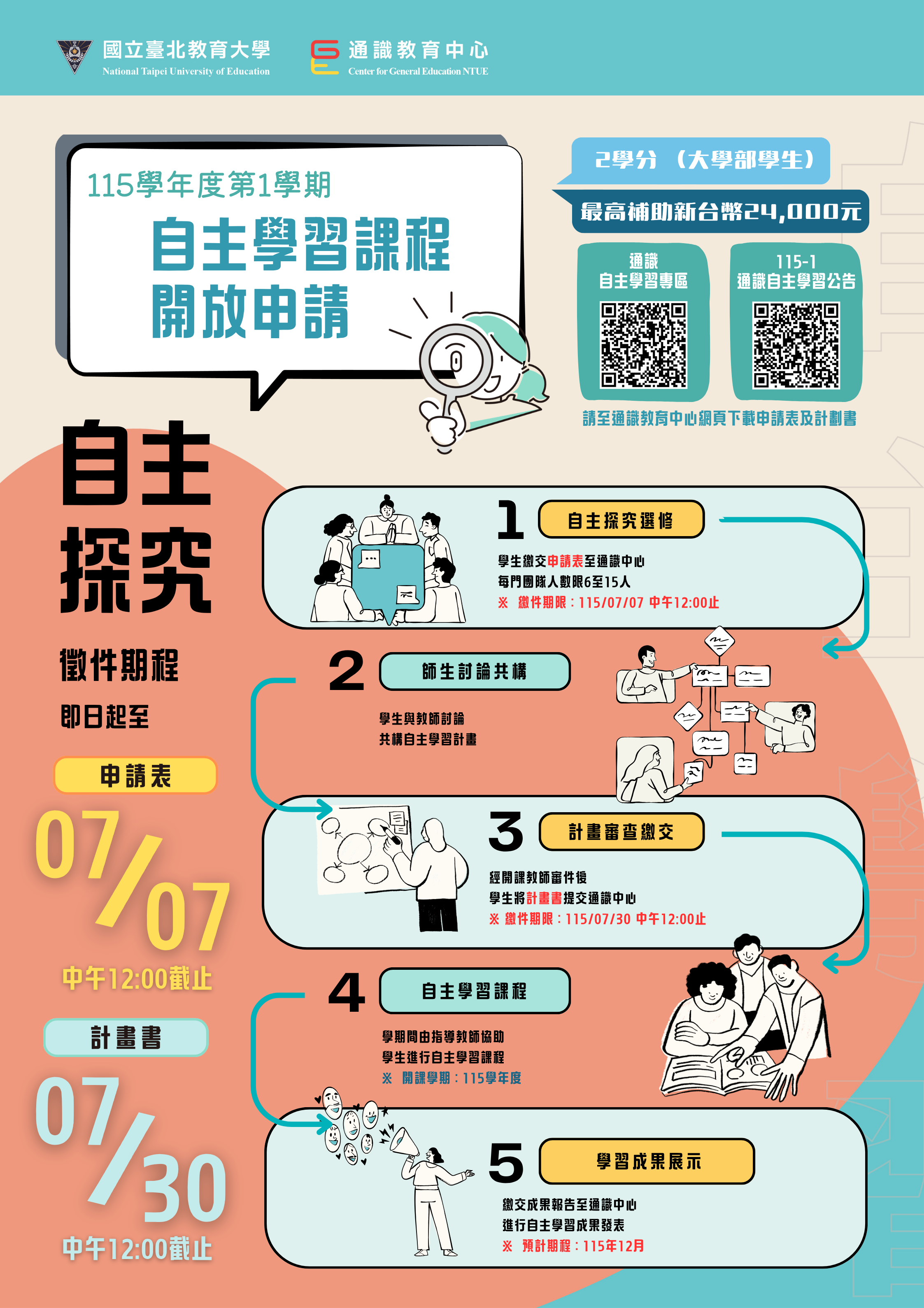 115學年度第1學期通識自主學習課程「自主探究」徵件海報