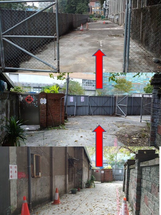 臨時停車場位置圖(請避開三角錐警示凹洞及汙泥地面)並減速慢行